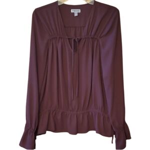 Chelsea28 Plum Purple Boho Ruffled Tie Semi‎ Sheer Blouse Size Large